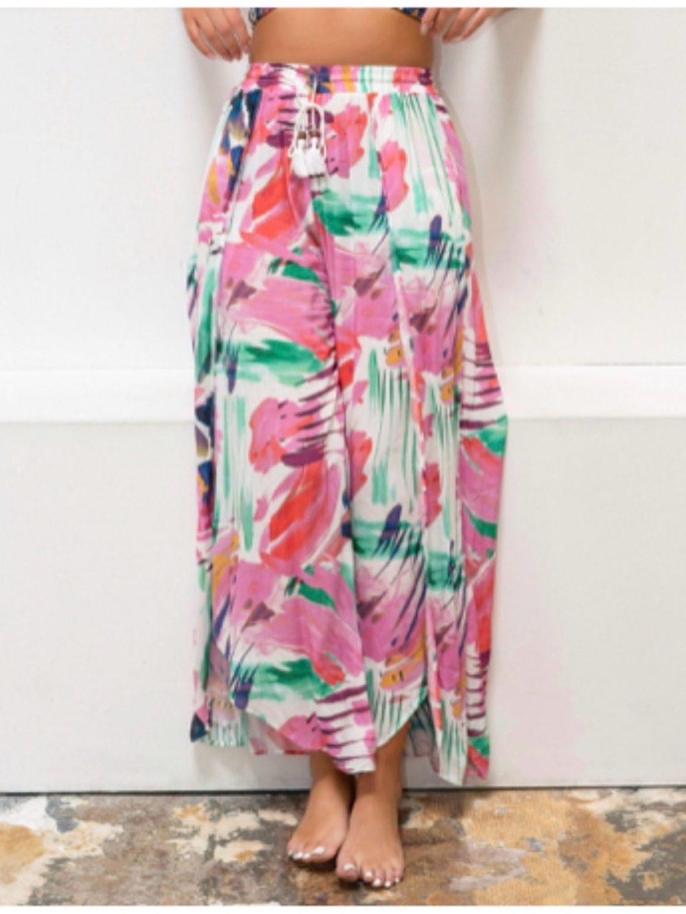 Olivaceous Areca Floral Wrap Pants